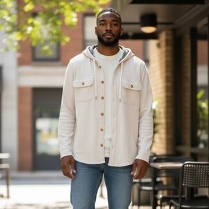 American Eagle Cozy Thermal Knit Hoodie Shirt Jacket Layering Top Size XXL